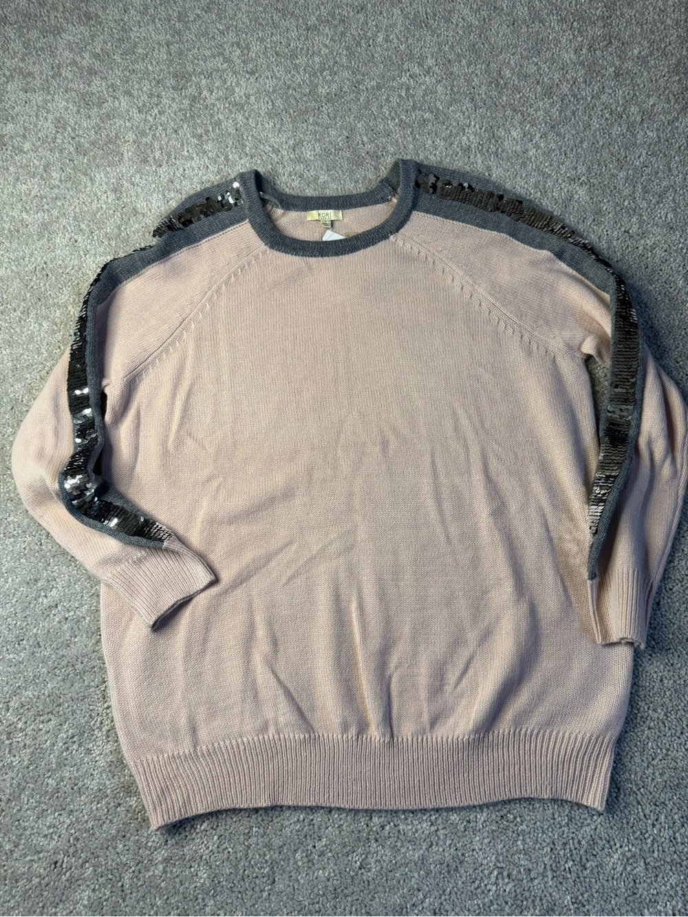 Kori Dusty Pink Crewneck Sweater with Charcoal Sequin Trim